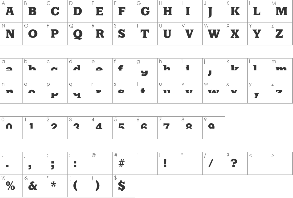 HalfsAreEnoughLatin font character map preview