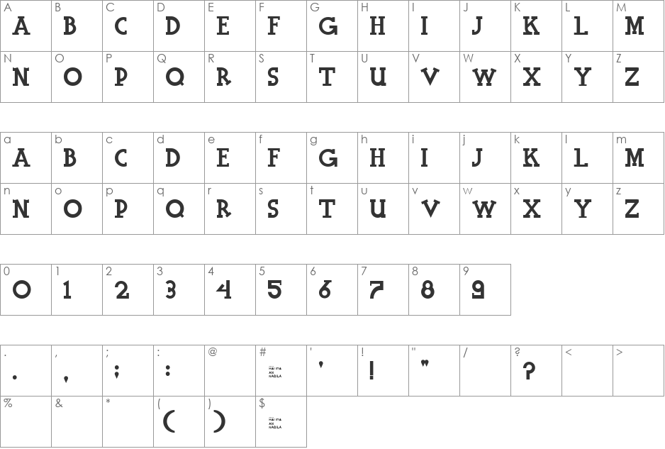 Halidians Blockserif font character map preview