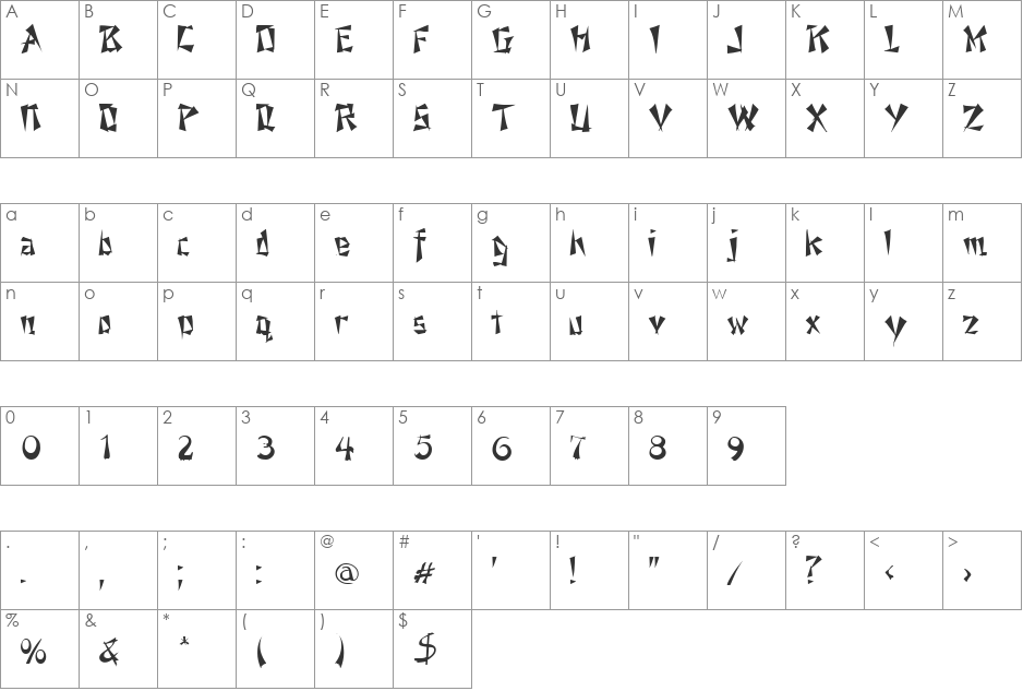 Halifax font character map preview