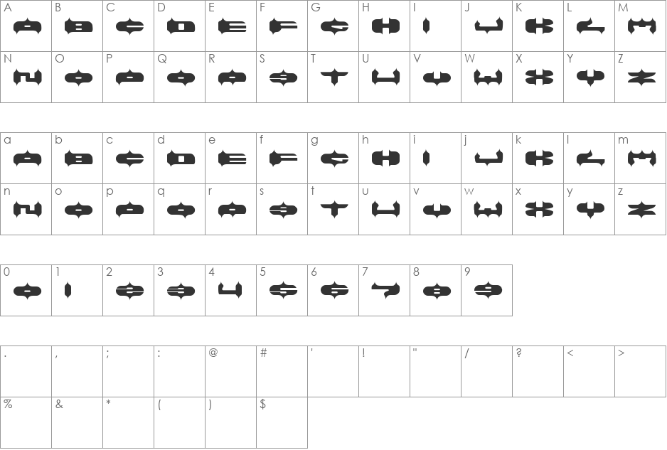 ARABIAN LAMB font character map preview