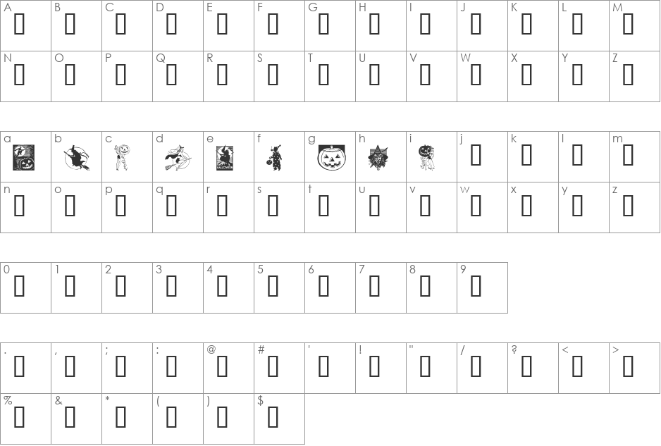 Halloween font character map preview