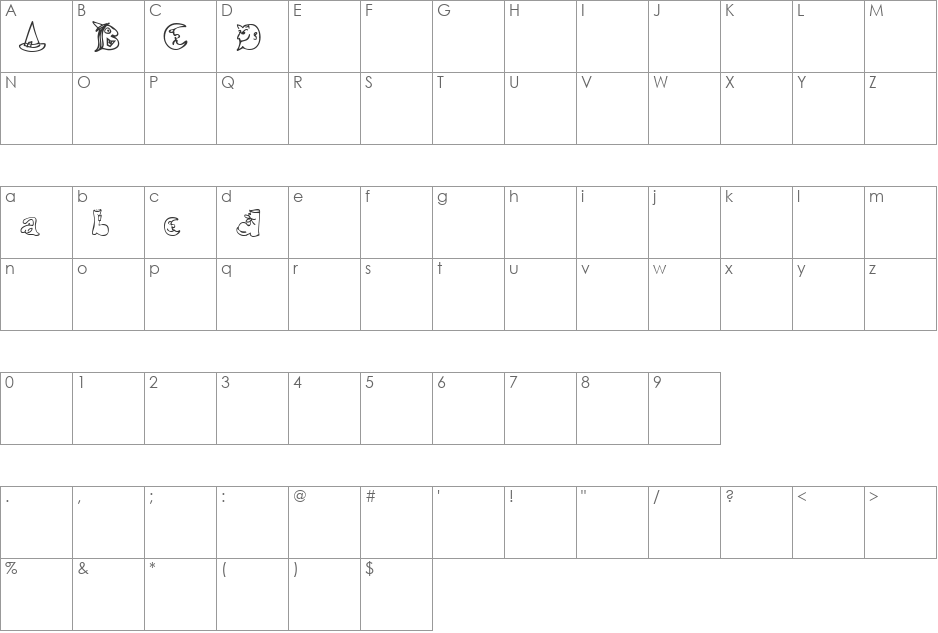 Halloween Match Unregistered font character map preview