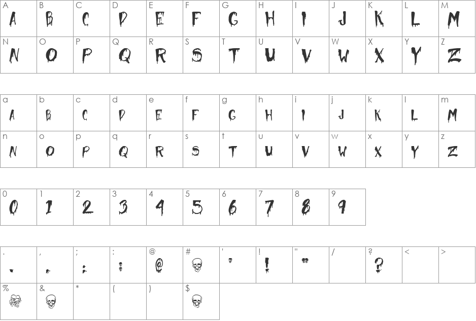 Halloween Too font character map preview