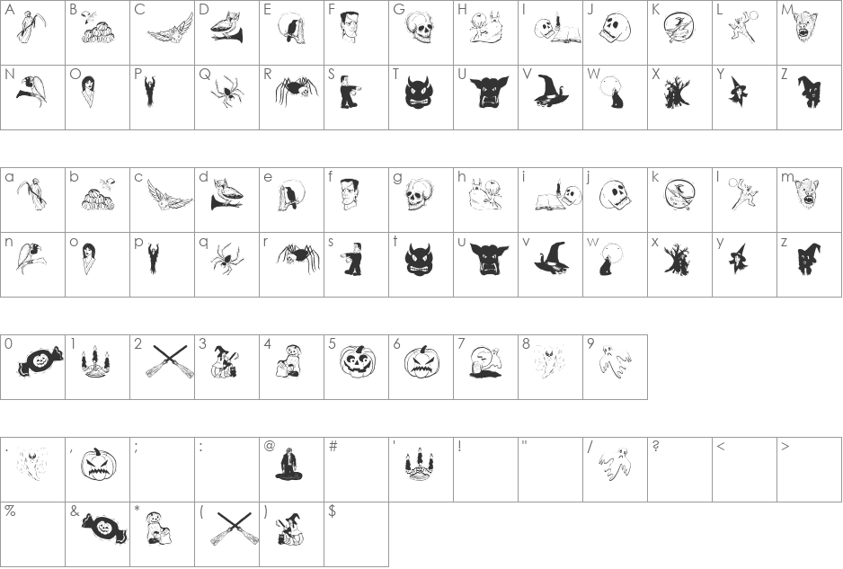 HalloweenTwo font character map preview