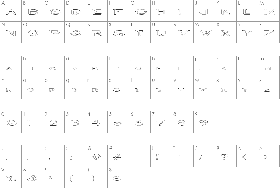 Halo Outline font character map preview