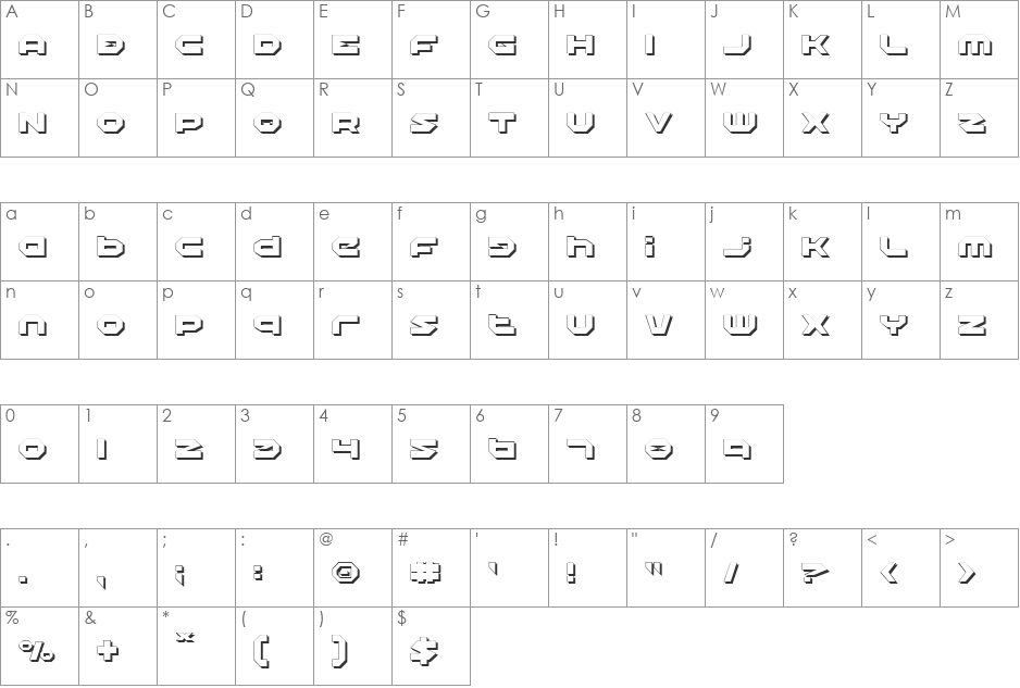 Halo Shadow font character map preview