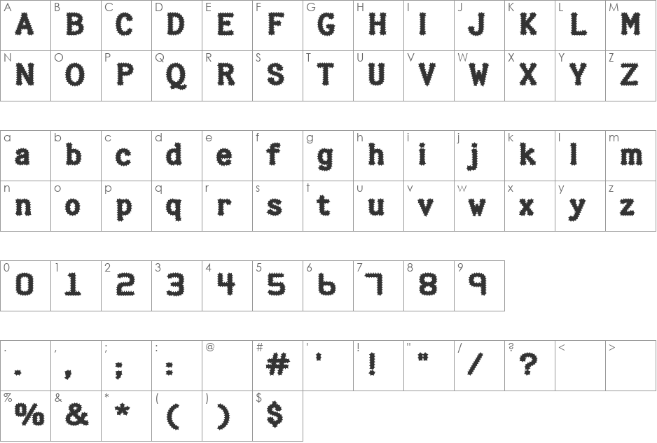 Halter Pinchy font character map preview