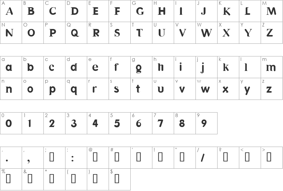 Halvar font character map preview