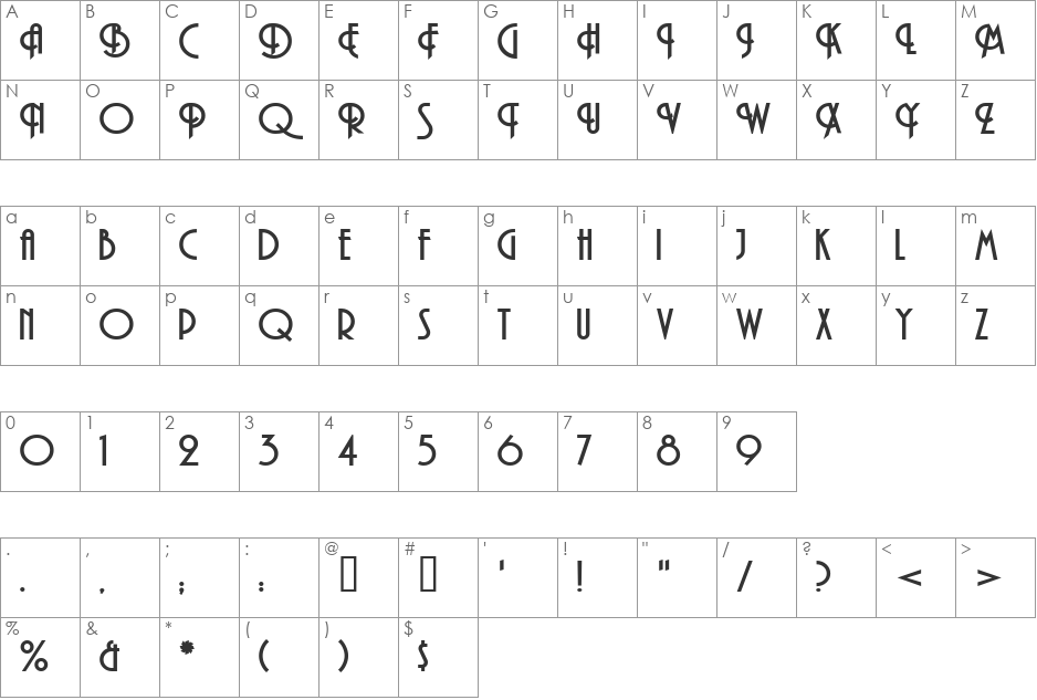 Haman font character map preview