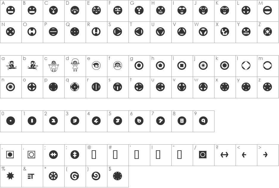 HaMangaIrregularPicturesLL font character map preview