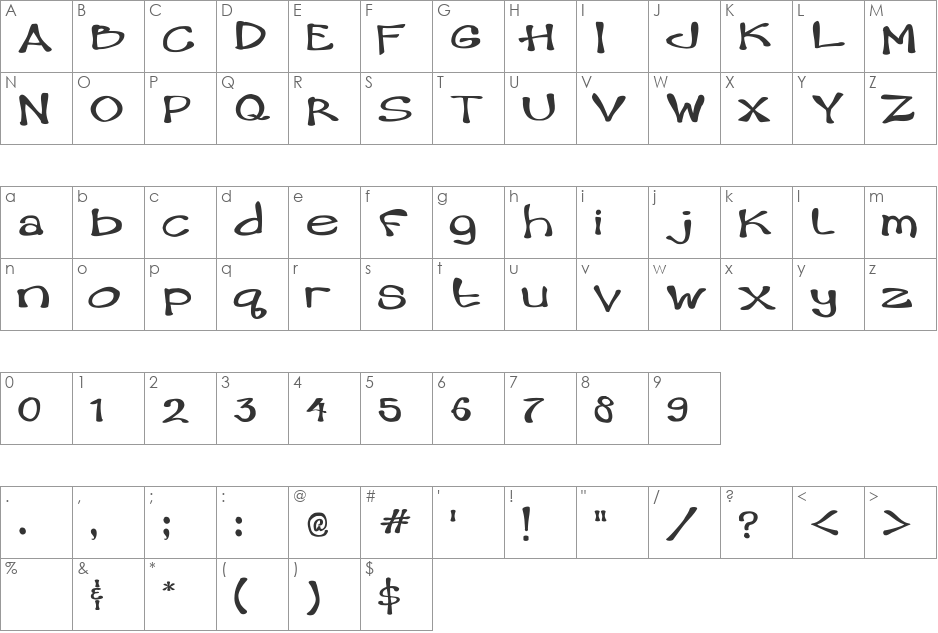 Hambone font character map preview