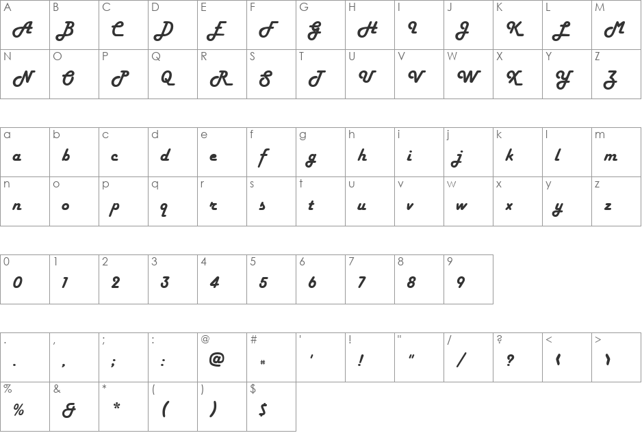 Hamburger font character map preview
