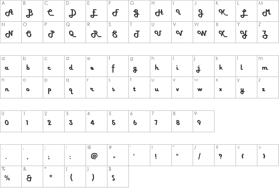 Hamburger Upright font character map preview