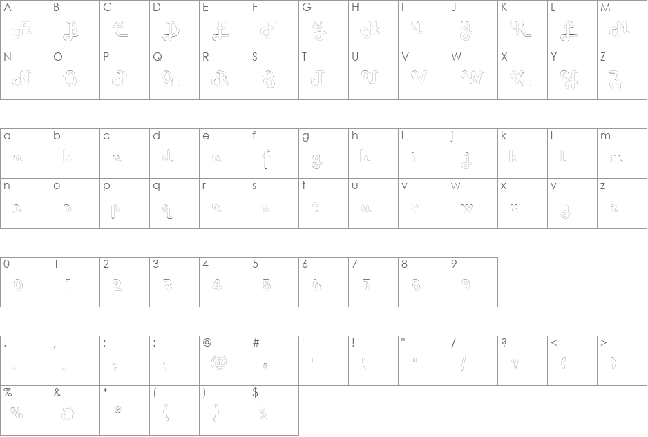 HamburgerUprightOutline font character map preview