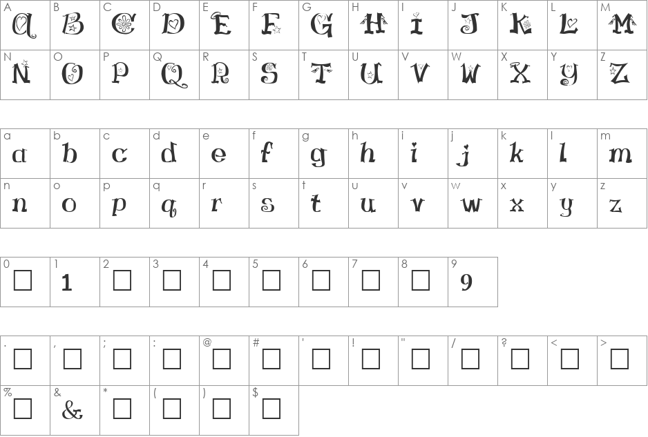 HamLake font character map preview