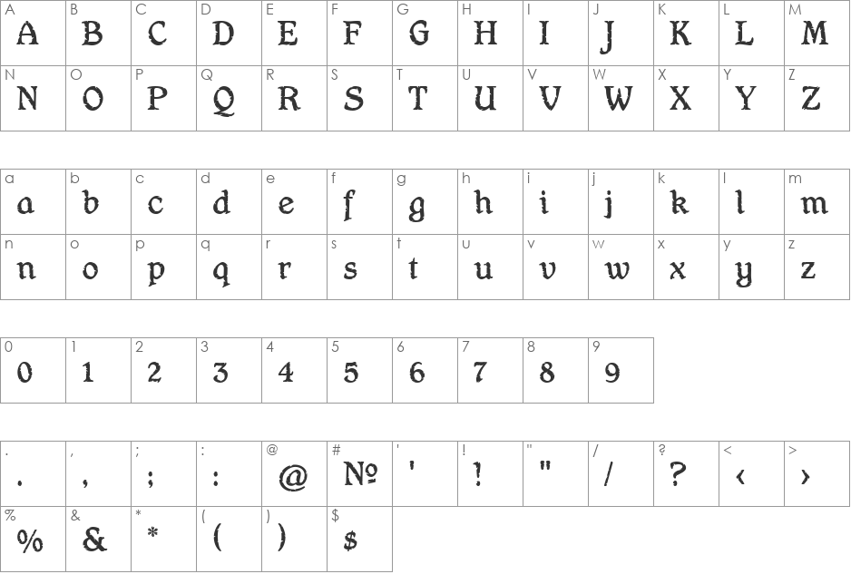 Hamlet Headstone OsF font character map preview