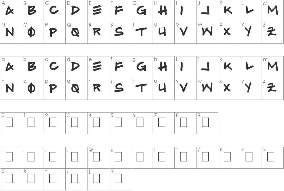 Hammer font character map preview