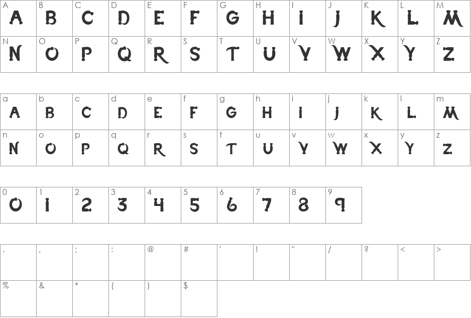 Hammerhead font character map preview