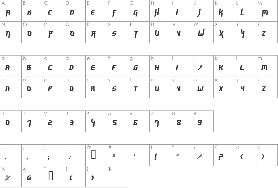 Hammerhead font character map preview