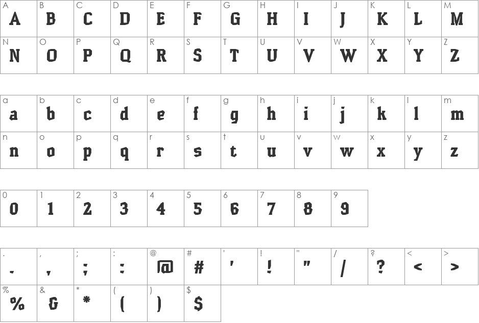 Hammerhead font character map preview