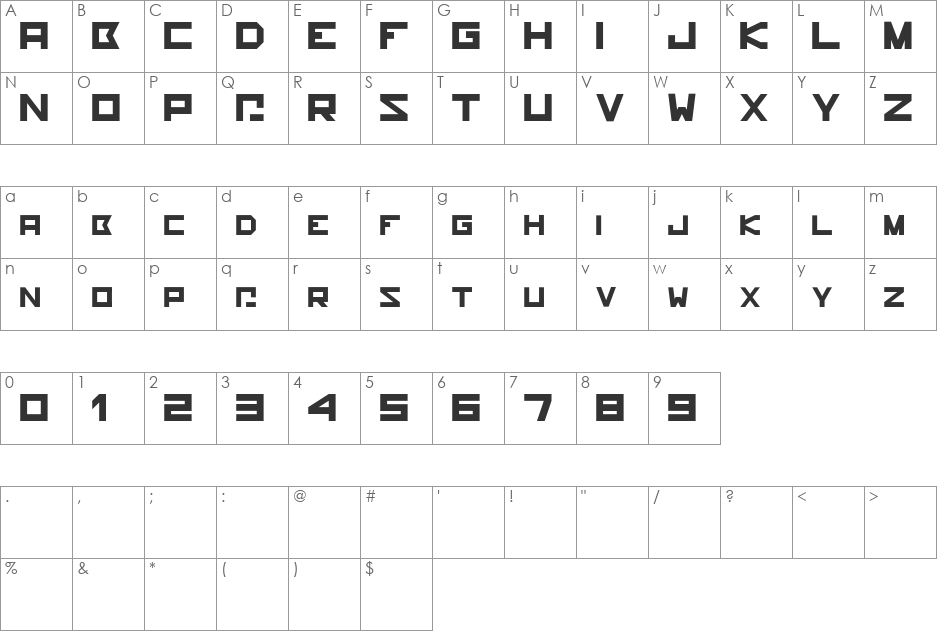 hammerhead font character map preview