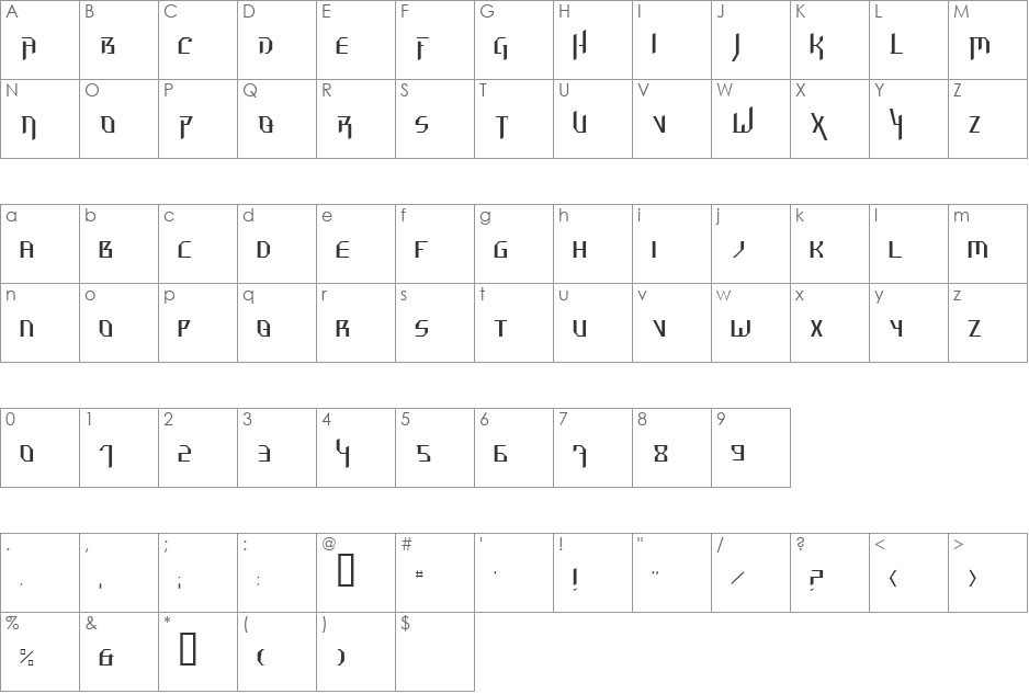 Hammerhead  Thin font character map preview