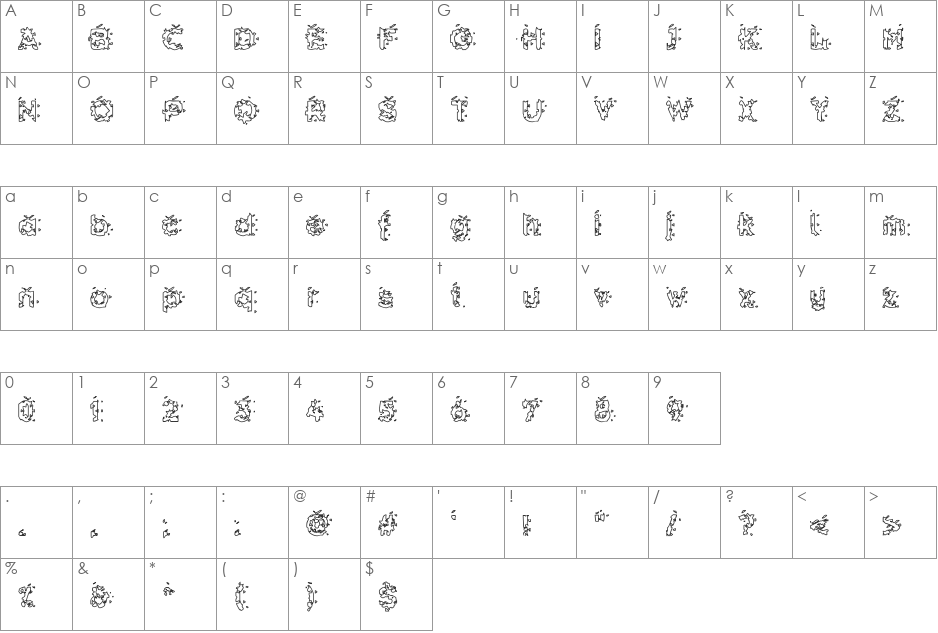 Hammeroid Hollow font character map preview