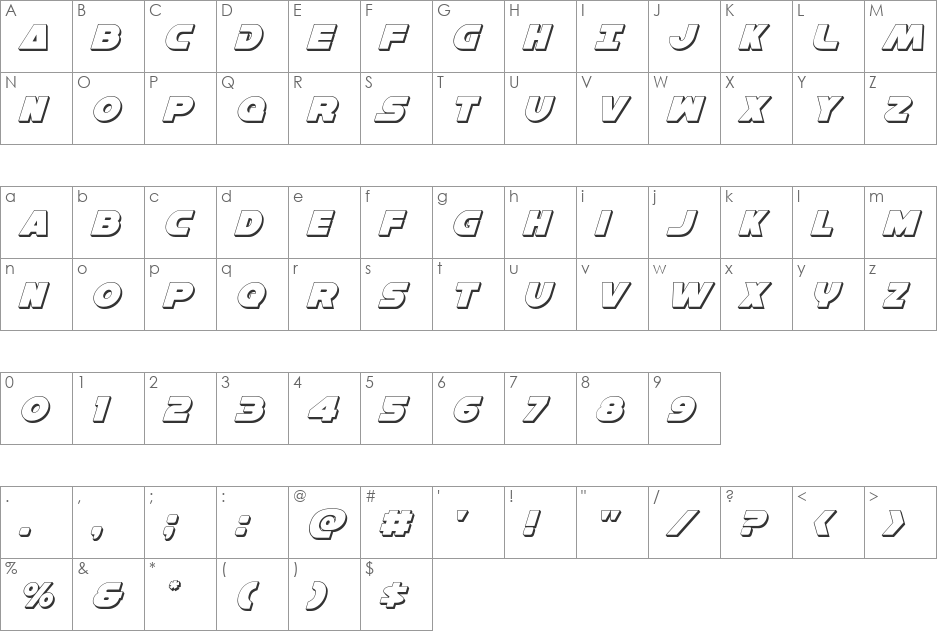 Han Solo 3D Italic font character map preview