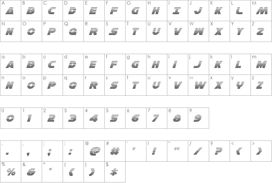 Han Solo Gradient Italic font character map preview