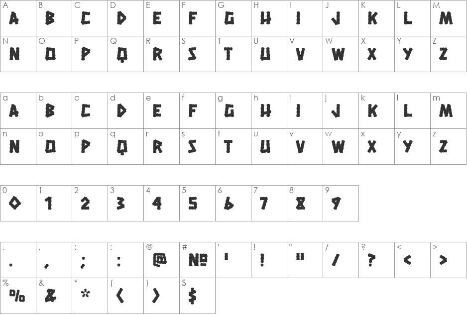Hanalei Fill font character map preview
