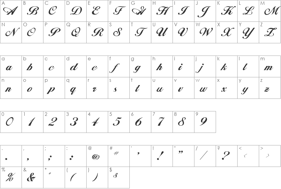 Hancock font character map preview