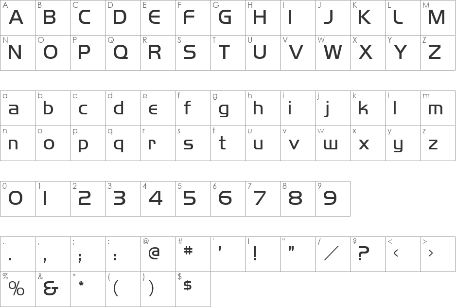 HancockParkLightLaser font character map preview