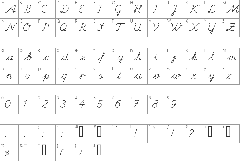 Hand Center font character map preview