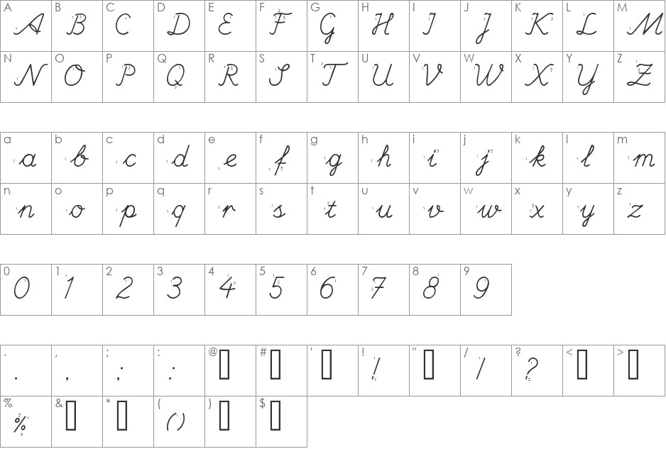 Hand Escort font character map preview