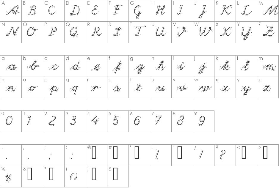 Hand Garden font character map preview