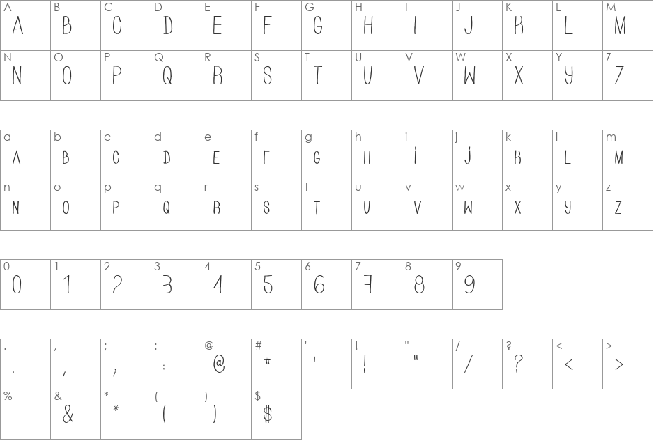 HAND OF CRE font character map preview