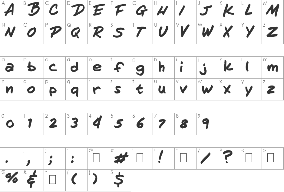 Hand of Henry font character map preview