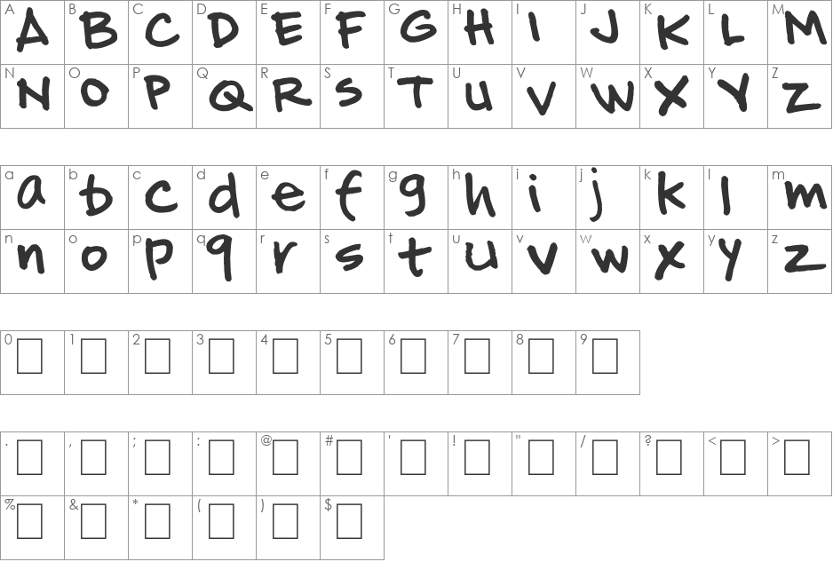 Hand of JJ font character map preview
