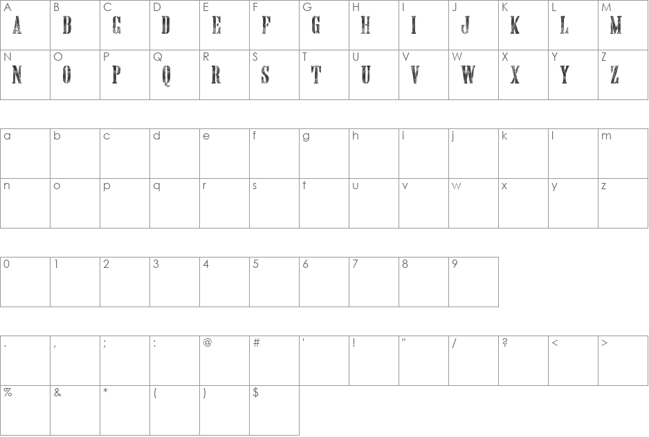 Hand Printing Press Meshed_demo font character map preview