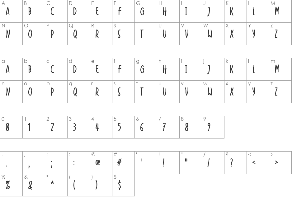 Handapture font character map preview