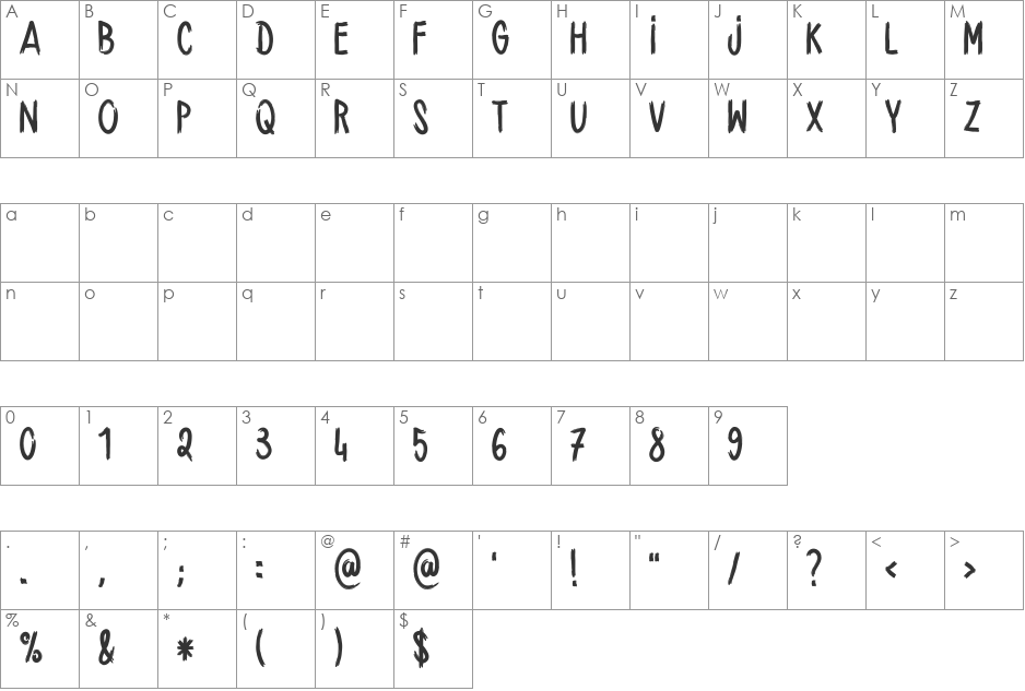 HANDBRUSH_CRE font character map preview