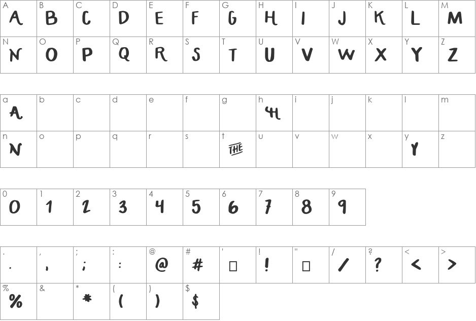 HANDCRAFTED font character map preview