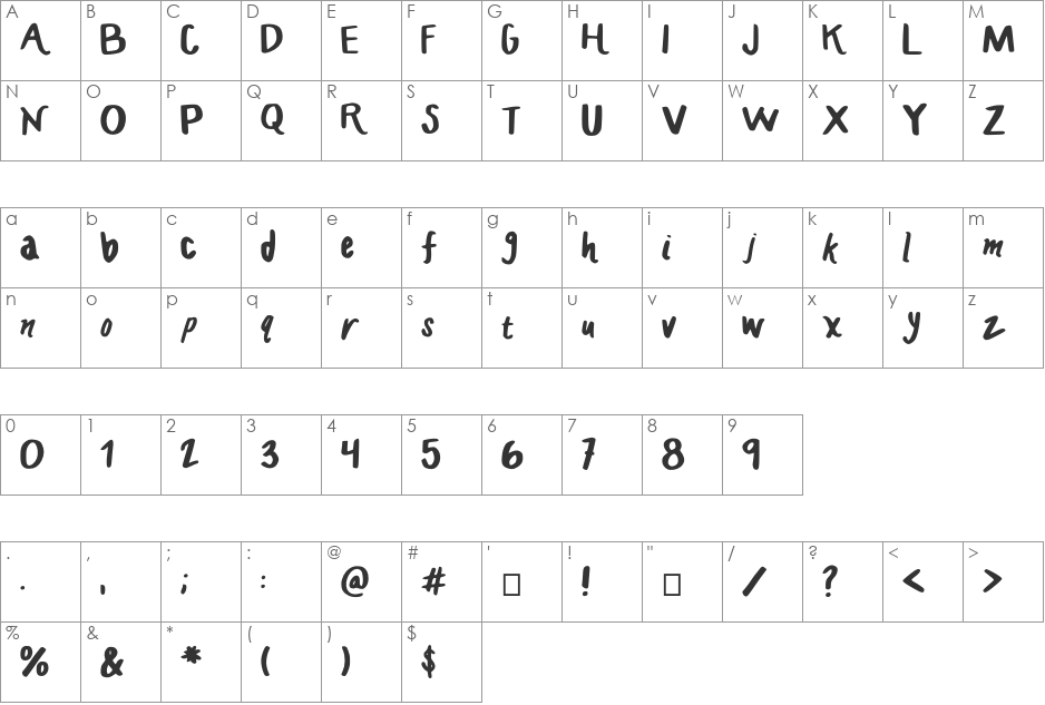 HANDCRAFTED_MADDY font character map preview