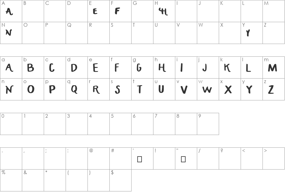 HandCrafted_Maddy font character map preview