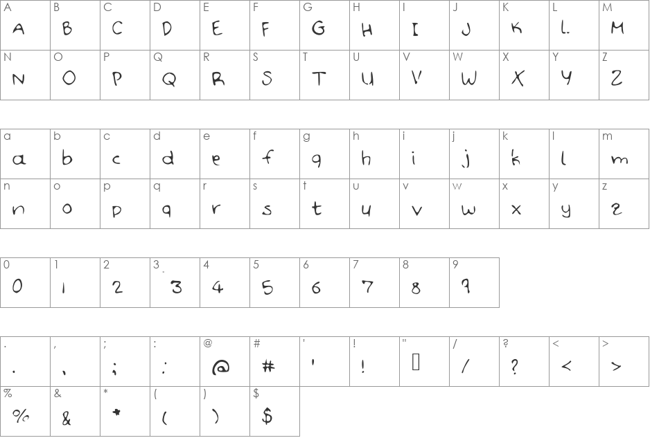 HandDoodle font character map preview