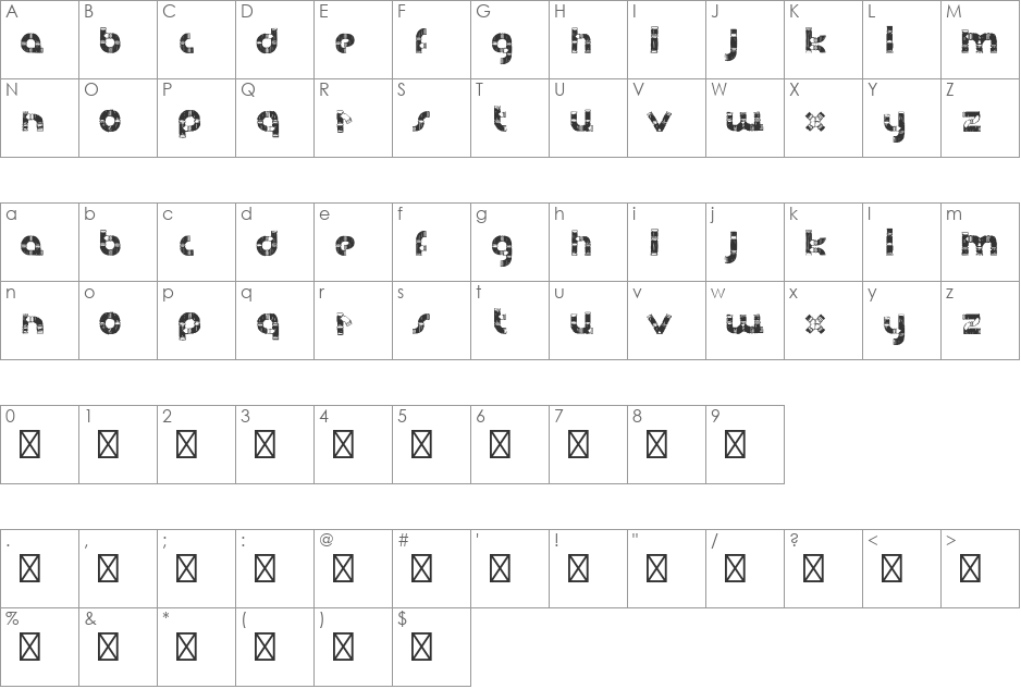 Handdrawn Pipe X font character map preview