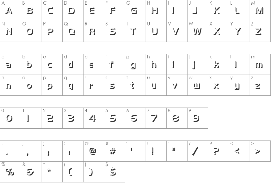 Handel Becker Only Shadow Light font character map preview
