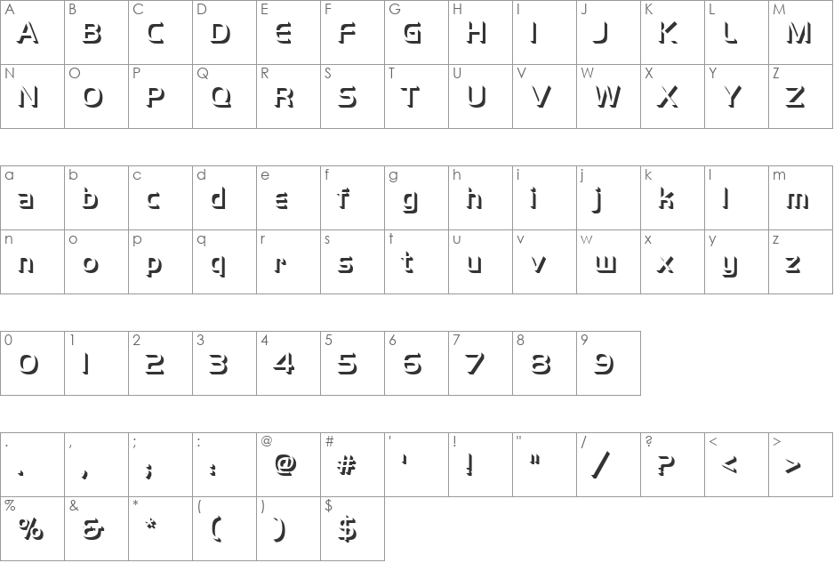 HandelGotOnlShaDLig font character map preview