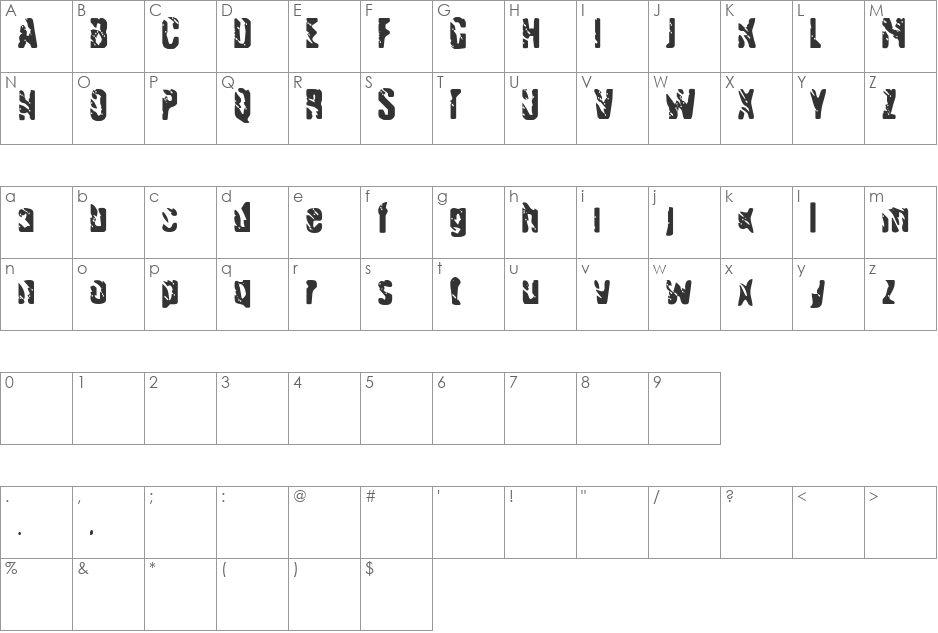 Handgranade font character map preview