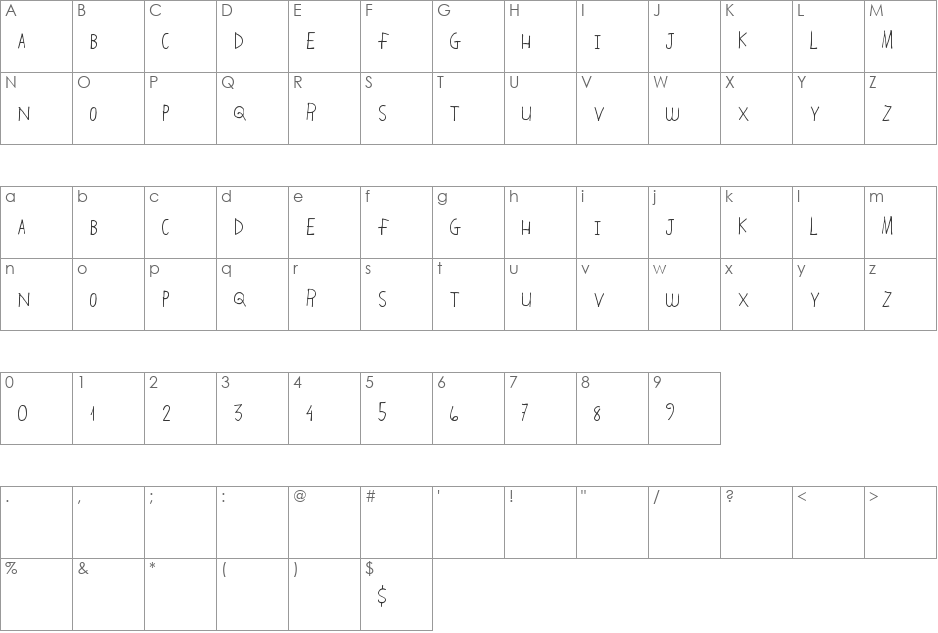 HandingOver font character map preview